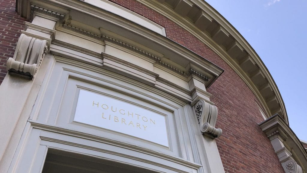 A close-up image of the Houghton Library entrance.