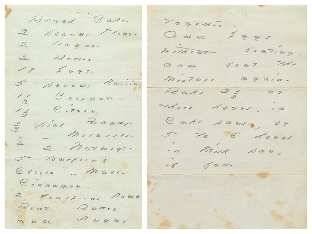 Recipe for "black cake" handwritten by Emily Dickinson.