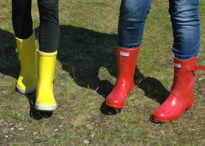 yellow and red boots